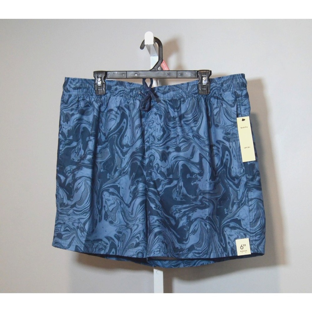 NWT No Boundaries Men's Size L (36-38) Swim Shorts Blue/Navy Abstract Print